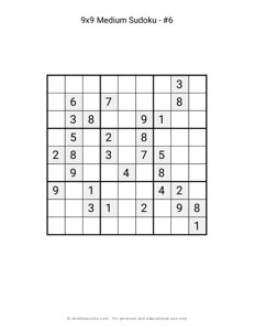 9x9 Medium Sudoku #6