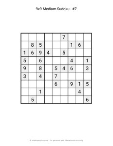 9x9 Medium Sudoku #7