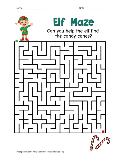 Free Printable Elf Maze for Kids