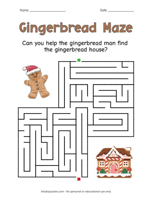 Free Printable Gingerbread Maze For Kids