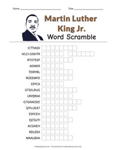 Martin Luther King Jr. Word Scramble