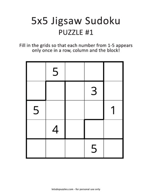 5x5 Jigsaw Sudoku Puzzle #1