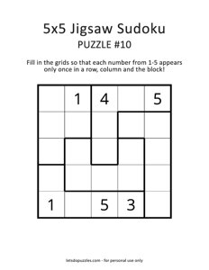 5x5 Jigsaw Sudoku Puzzle #10