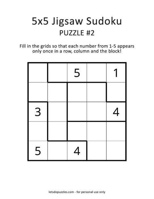 5x5 Jigsaw Sudoku Puzzle #2