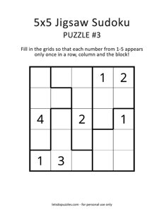 5x5 Jigsaw Sudoku Puzzle #3