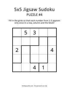 5x5 Jigsaw Sudoku Puzzle #4