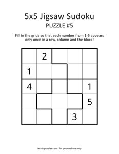 5x5 Jigsaw Sudoku Puzzle #5
