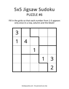 5x5 Jigsaw Sudoku Puzzle #6