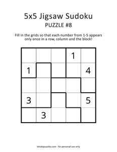 5x5 Jigsaw Sudoku Puzzle #8