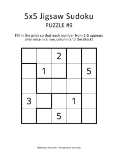 5x5 Jigsaw Sudoku Puzzle #9
