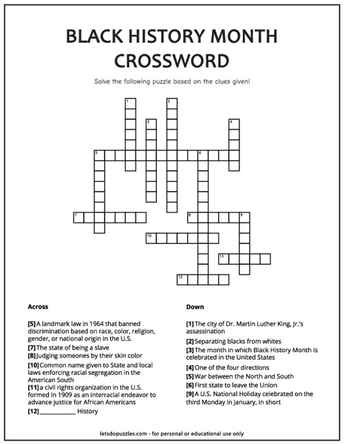 Free Printable Black History Crossword Puzzles Printable Online