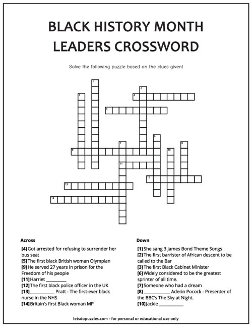Black History Month Leaders Crossword