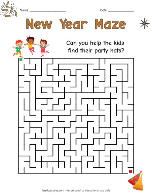 New Year Maze Printable