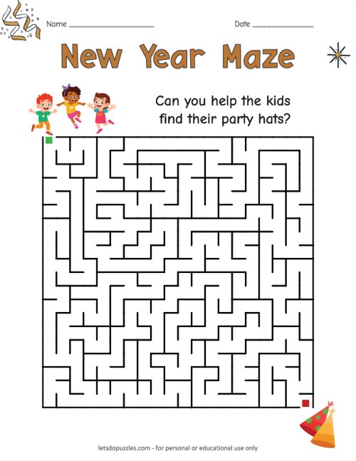New Years Printable Maze New Years Printable Maze