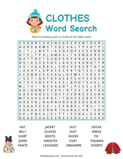 Clothes Word Search