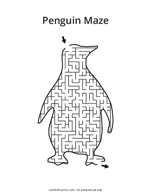Free Penguin Maze Puzzle Printable For Kids