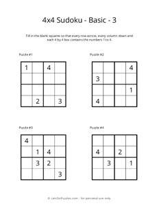 Sudoku 4x4 Moderate Japanese Puzzles Number Games 4x4 