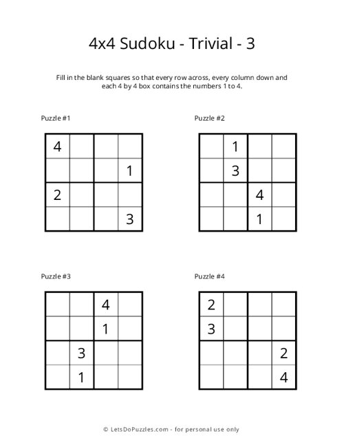 Math Sudoku Puzzles Digital Download Easy Level 4x4 Grid: 300 