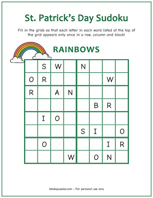 Rainbows - St. Patricks Day Sudoku