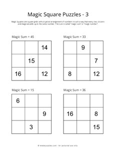 3x3 Magic Square Puzzles - 3