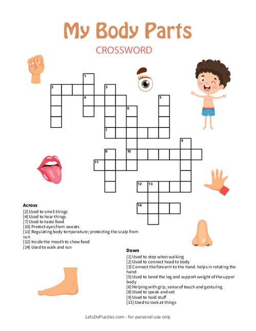 en espèces Watt le soulagement body parts crossword puzzle printable