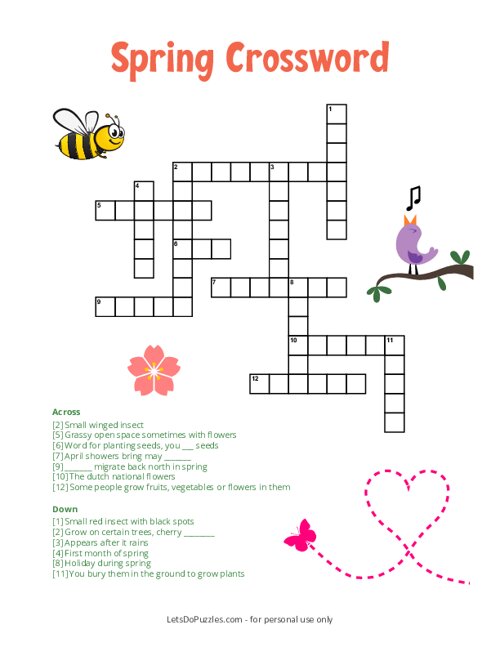 Printable Crossword Spring Weather