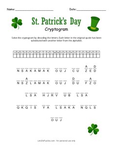 St. Patricks Day Cryptogram