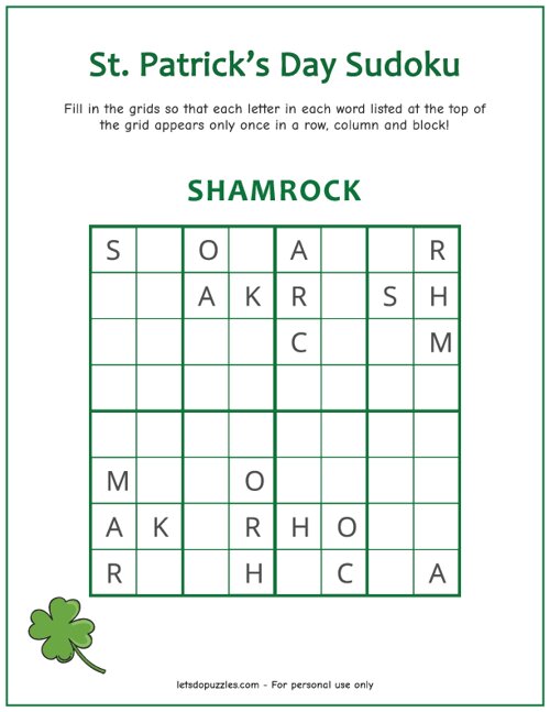 Shamrock - St. Patricks Day Sudoku