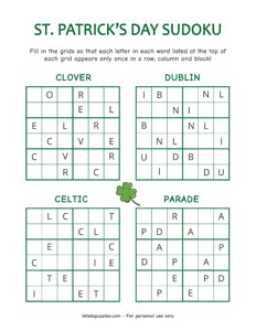 St. Patricks Day Word Sudoku