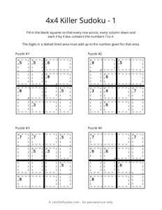 Printable Killer Sudoku