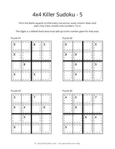 Killer Sudoku Para Crianças- Killer Sudoku Para Crianças 6x6