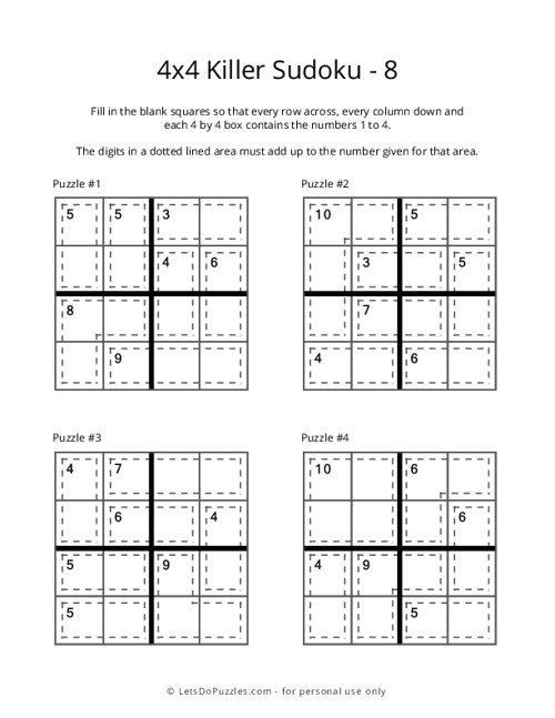 Killer Sudoku Para Crianças 8x8 - Fácil ao Difícil - Volume 2 - 141 Jogos