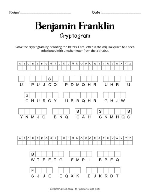 Benjamin Franklin Quote Cryptogram