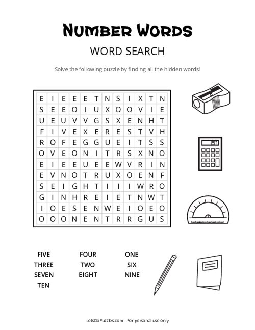 Number Words Word Search