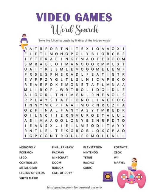Video Games Word Search
