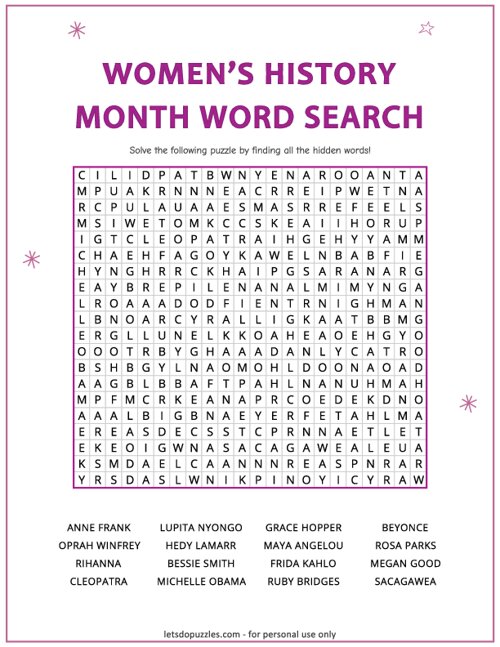 Womens History Month Word Search