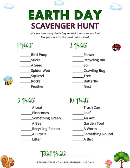 Free Printable Earth Day Scavenger Hunt