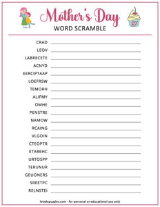 Mothers Day Word Scramble