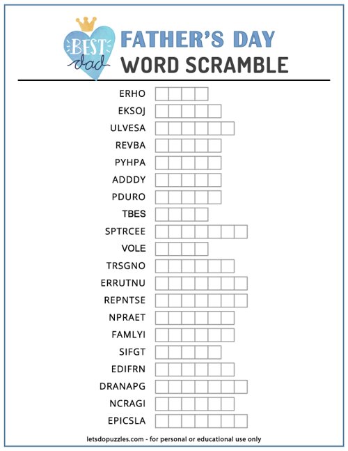 Fathers Day Word Scramble