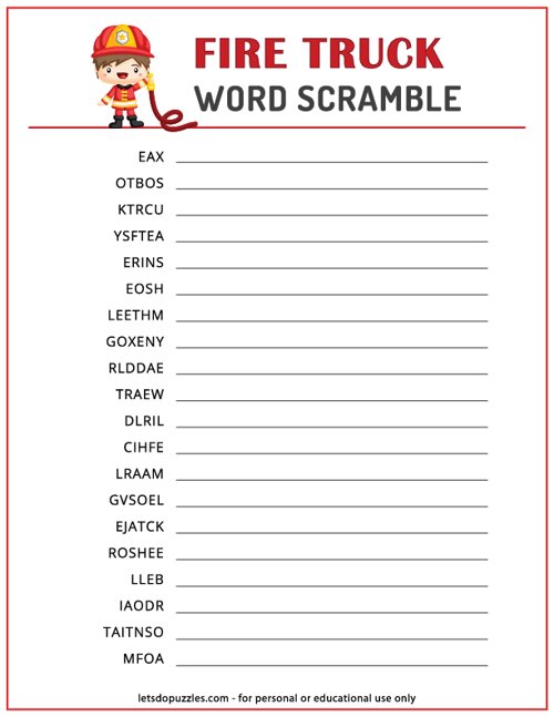 Fire Truck Word Scramble