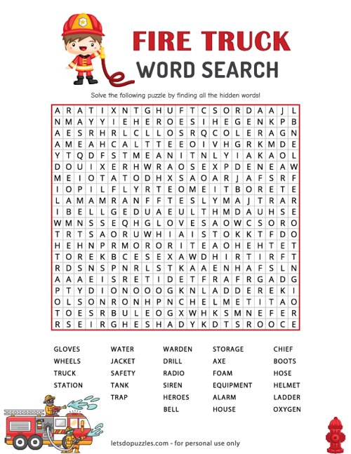 Fire Truck Word Search