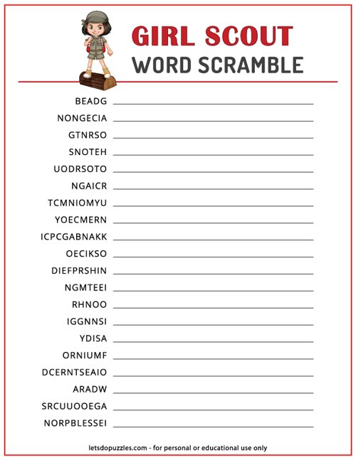Free Printable Girl Scout Word Scramble