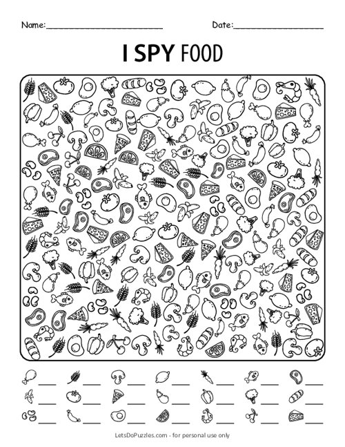 Free Printable I Spy Food Worksheet