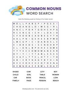 Common Nouns Word Search