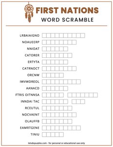 First Nations Word Scramble
