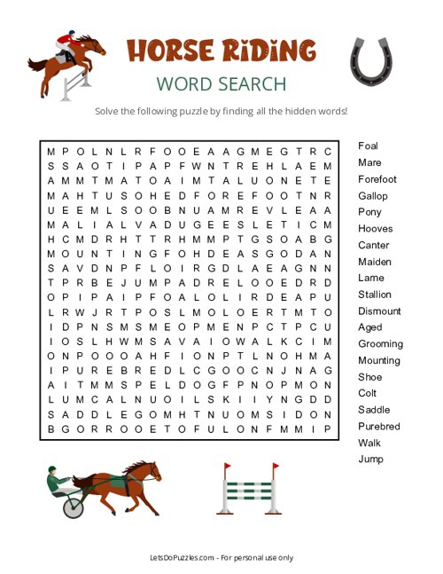 Horse Riding Word Search