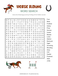 Horse Riding Word Search