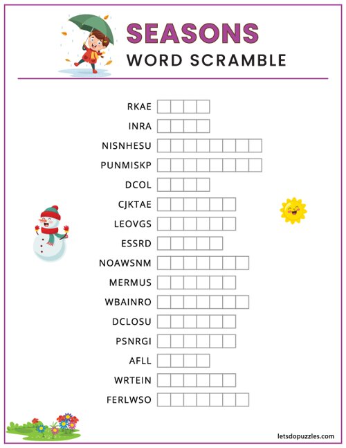 Seasons Word Scramble