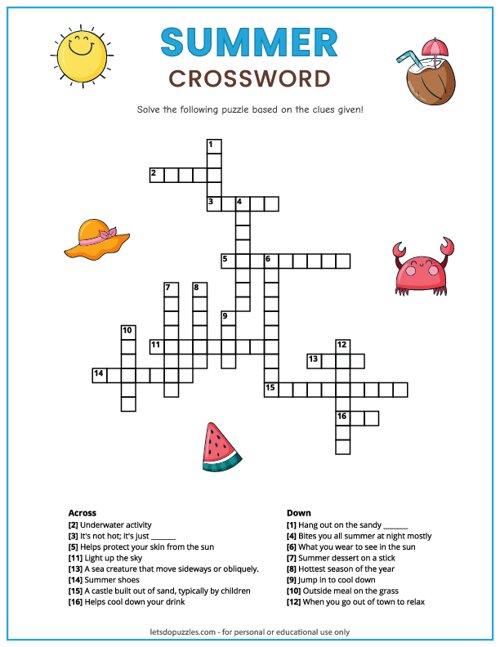 Geh hinauf Verluste Schraube summer crossword puzzle Arm Bohren Innovation
