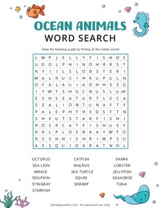 Ocean Animals Word Search